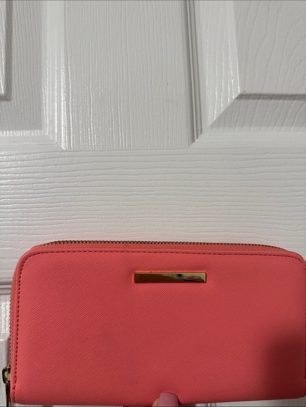 Women's Coral Zip Wallet with Gold Accent